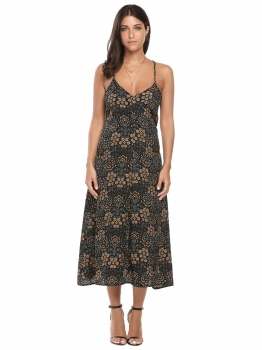 

Black Spaghetti Strap Sleeveless Floral Long Beach Dress, Multicolor