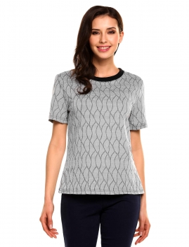 

Gray O-Neck Short Sleeve Wave Pattern Casual T-Shirt Top, Multicolor