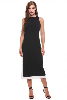 

Black O-Neck Sleeveless Patchwork Back Zipper Dress, Multicolor