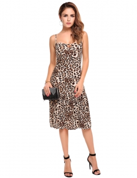 

Brown Sleeveless Strappy Keyhole Leopard Ruffled Dress, Multicolor