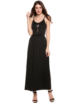 

Black Summer Spaghetti Strap Solid Casual Long Maxi Dress, Multicolor