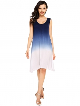 

Blue V-Neck Ombre Sleeveless Shift Tank Dress, Multicolor