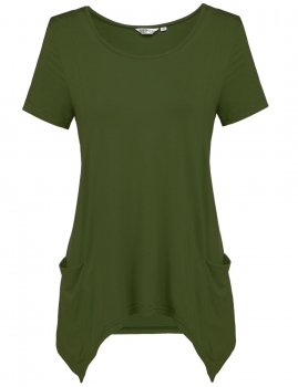 

Army green Solid Asymmetrical Pocket Short Sleeve Casual T-Shirt, Multicolor