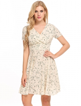 

Apricot Short Sleeve Print V Neck Pullover Dress, Multicolor