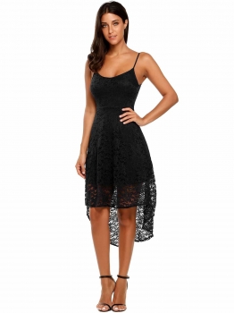 

Black Lace Spaghetti Strap Cocktail Asymmetric Dress, Multicolor