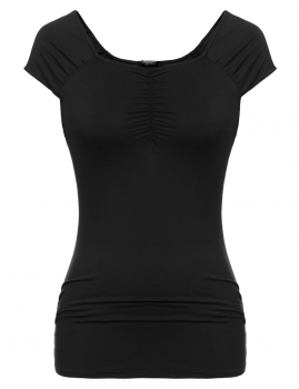 

Black Square Collar Short Sleeve Pleats Detail Solid T-Shirt, Multicolor