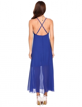 

Dark blue Hollow Back Spaghetti Strap Sleeveless Chiffon Beach Slip Dress, Multicolor