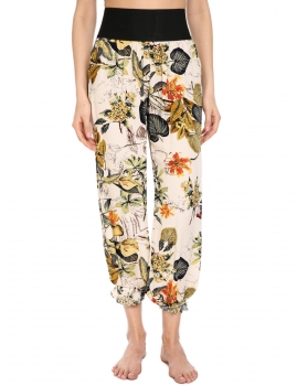 

Beige Floral Print Elastic Waist Harem Pants Bloomers, Multicolor