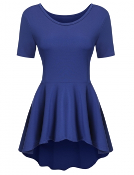 

Dark blue Short Sleeve Asymmetric High Low Hem Slim Fit Peplum Top, Multicolor