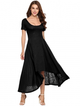 

Black Scoop Neck Solid Irregular Hem Dress, Multicolor