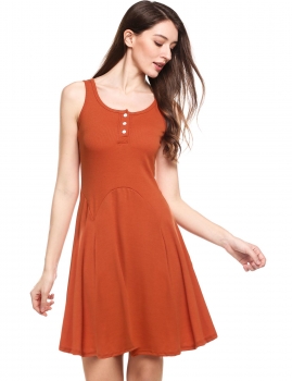 

Orange Solid Sleeveless O Neck Cami High Waist Sexy Mini Dress, Multicolor