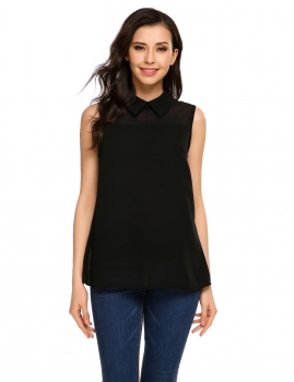 

Black Doll Collar Sleeveless Solid Button Tops, Multicolor