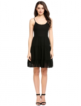 

Black Chiffon Sleeveless Strappy Ruffled Skater Going Out Dress, Multicolor