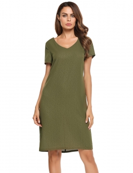 

Army green V-Neck Short Sleeve Print Loose Shift Dress, Multicolor