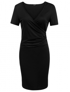 

Black V-Neck Cross Short Sleeve Solid Slim Pencil Going Out Dress, Multicolor