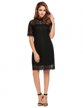 

Black Lace Short Sleeve Bodycon Floral Sheath Dress, Multicolor