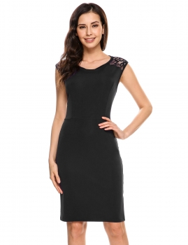

Black Sleeveless Lace Patchwork Backless Sheath Dress, Multicolor