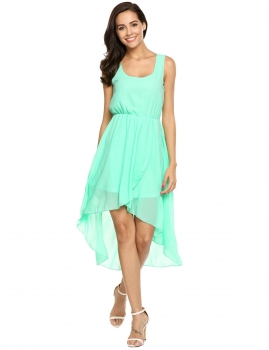 

Scoop Neck Asymmetric Hem Chiffon Dress, Multicolor