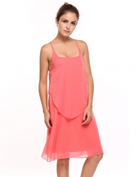 

Watermelon red Solid Spaghetti Strap Chiffon Dress, Multicolor