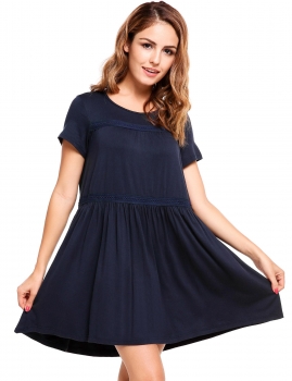 

Navy blue Short Sleeve Patchwork O Neck Pullover Mini Shift Dress, Multicolor