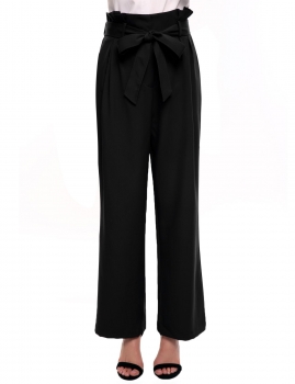 

Black Pleated High Waist Belted Solid Wide Leg Casual Pants, Multicolor