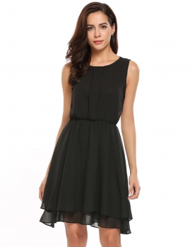 

Black Casual Sleeveless Solid O Neck Chiffon Tank Dress, Multicolor