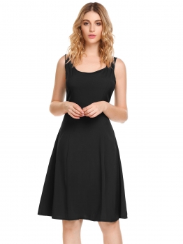 

Black Sleeveless Lace Patchwork O Neck A-line Party Dress, Multicolor