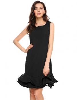 

Black Sleeveless Solid Ruffled Hem Sheath Dress, Multicolor