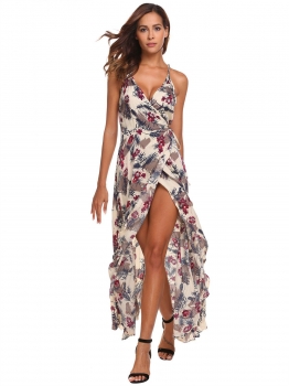 

Pattern 1 Women Ruffles Spaghetti Strap Floral High Low Wrap Tie Up Going Out Dress, Multicolor