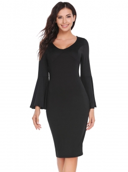 

Black Trumpet Long Sleeve Solid Pencil Dress, Multicolor