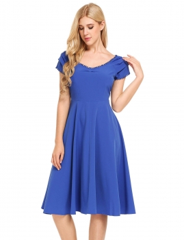 

Blue Vintage Styles Solid A-Line Pleated Hem Dress, Multicolor