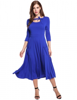 

Blue Vintage Styles Bandage O-Neck 3"4 Sleeve Elastic A-Line Casual Dress, Multicolor