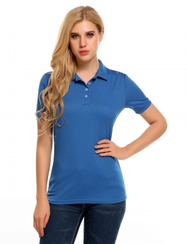 

Blue Solid Buttoned Collar Short Sleeve Slim Fit Polo Shirt, Multicolor
