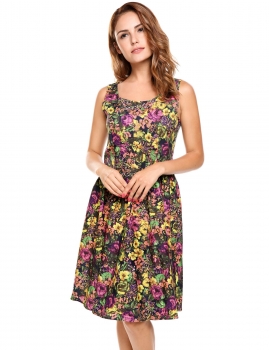 

Floral Floral Printing Painted A-Line Casual Dress, Multicolor