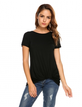 

Black Solid Ruched Short Sleeve Irregular Hem T-shirts, Multicolor