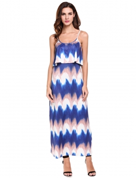 

Spaghetti Strap Wave Striped Long Maxi Dress, Multicolor