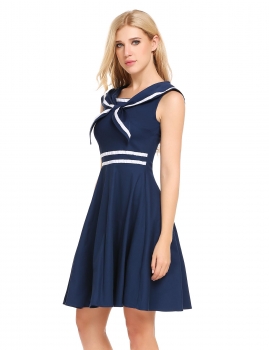 

Navy blue Sleeveless Contrast Color Pullover Vintage Swing Dress, Multicolor