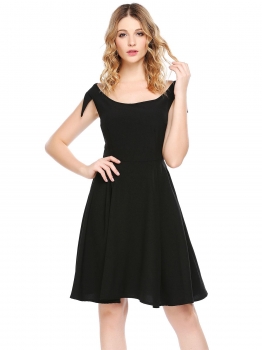 

Black Sexy Vintage Elegant Off Shoulder Solid A-Line Dress, Multicolor