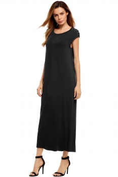 

Black Lace Up Shoulder Sleeveless Solid Maxi Dress, Multicolor
