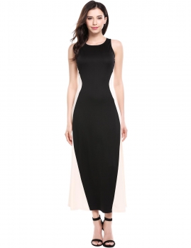 

Black Sleeveless Patchwork Contrast Color Maxi Dress, Multicolor