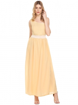 

Yellow One Shoulder Split Evening Prom Party Slim Fit Maxi Dress, Multicolor