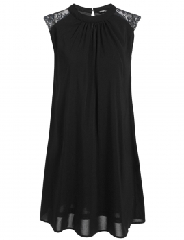 

Black Sleeveless Lace Patchwork Loose Casual Chiffon Dress, Multicolor