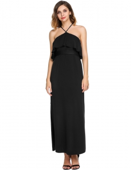 

Black Halter Ruffles Split Beach Maxi Belted Dress, Multicolor