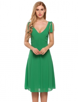 

Green Sleeveless Patchwork V Neck Tied Shoulders Chiffon Dress, Multicolor