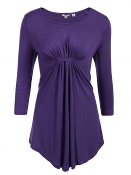 

Purple 3"4 Sleeve Front Draped Solid Irregular Hem Slim Fit Casual Tops, Multicolor