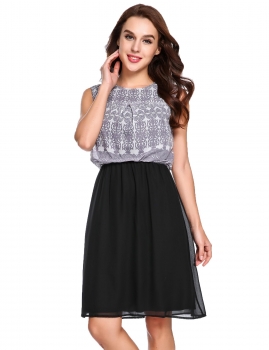 

Black Sleeveless Print Chiffon Patchwork Casual Dress, Multicolor