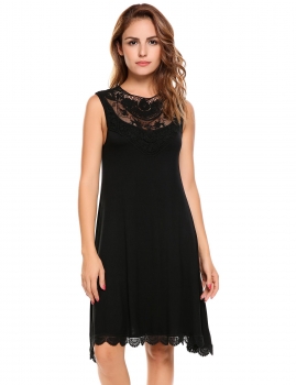 

Black Casual Sleeveless Lace Patchwork A-Line Dress, Multicolor