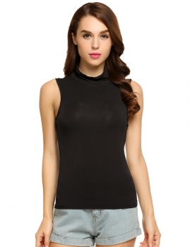 

Black Turtleneck Sleeveless Stretchy Solid Slim Shaping Tank Top, Multicolor