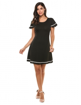 

Black Flare Sleeve Lace Patchwork Slim Fit Casual A-Line Dress, Multicolor