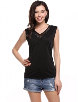 

Black Lace Patchwork Hollow Out Elastic V-Neck Tank Tops, Multicolor